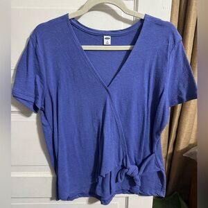 Blue Wrap-Style Short Sleeve Top